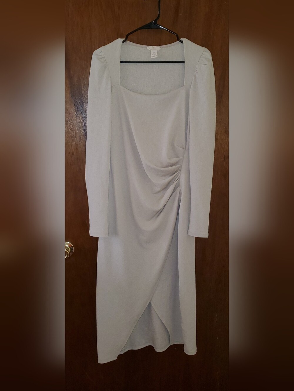 H&M Cream Long-Sleeve Draped Midi Dress Sz Medium